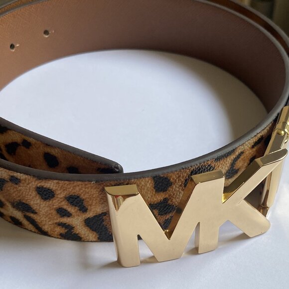 NWT Michael Kors Reversible Belt with MK Buckle leopard - Picture 2 of 4